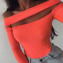 Load image into Gallery viewer, Fluorescent Strapless Women Summer Sexy One-shoulder Long Sleeve Bodysuit Casual Rompers Solid Color Slim Overalls SJ2425U
