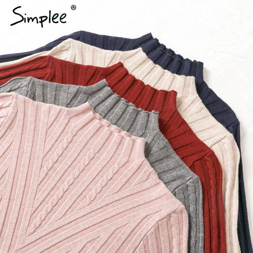 Simplee winter knitted women pullover sweater Long sleeve top turtleneck female sweater Chic ladies casual bestmatch jumper 2019